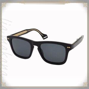 Gucci Eyewear Sunglasses Square Shape Black Gold Plastic Acetate Frame
